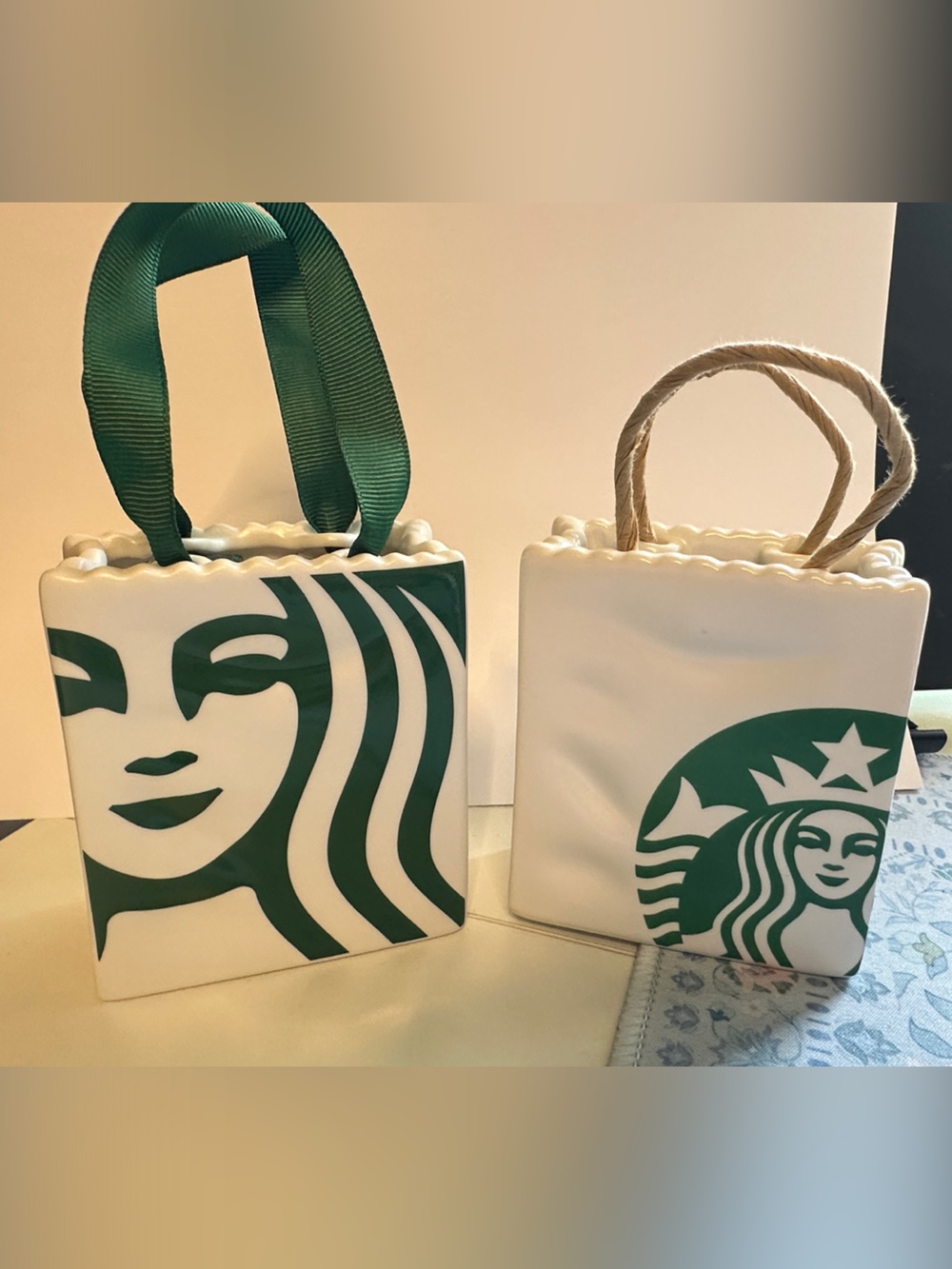 Starbucks White Mini Bag Pair ceramic ornament style